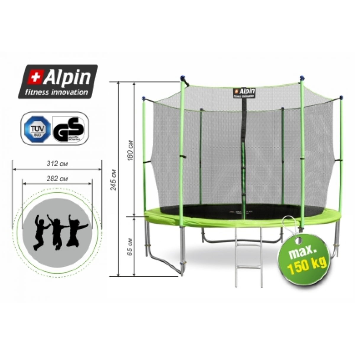 Батут Alpin inside зеленый 10фт. с защитной сеткой и лестницей AT-312