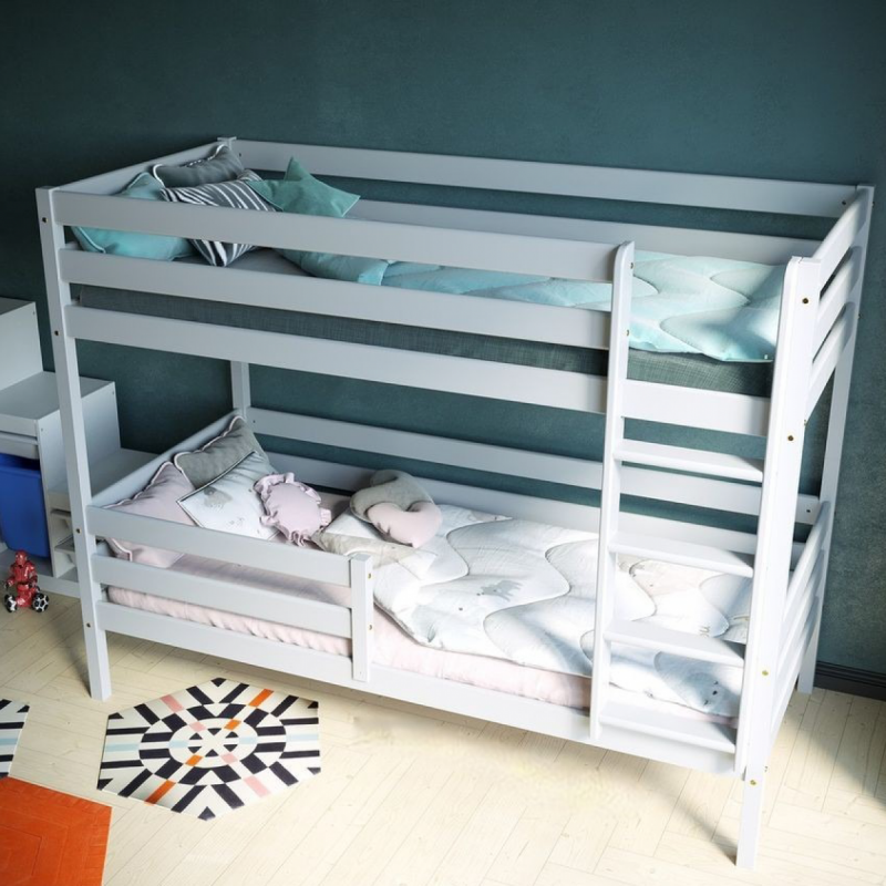 Двухъярусная кровать c бортиком и лестницей Альф maxi (белая)