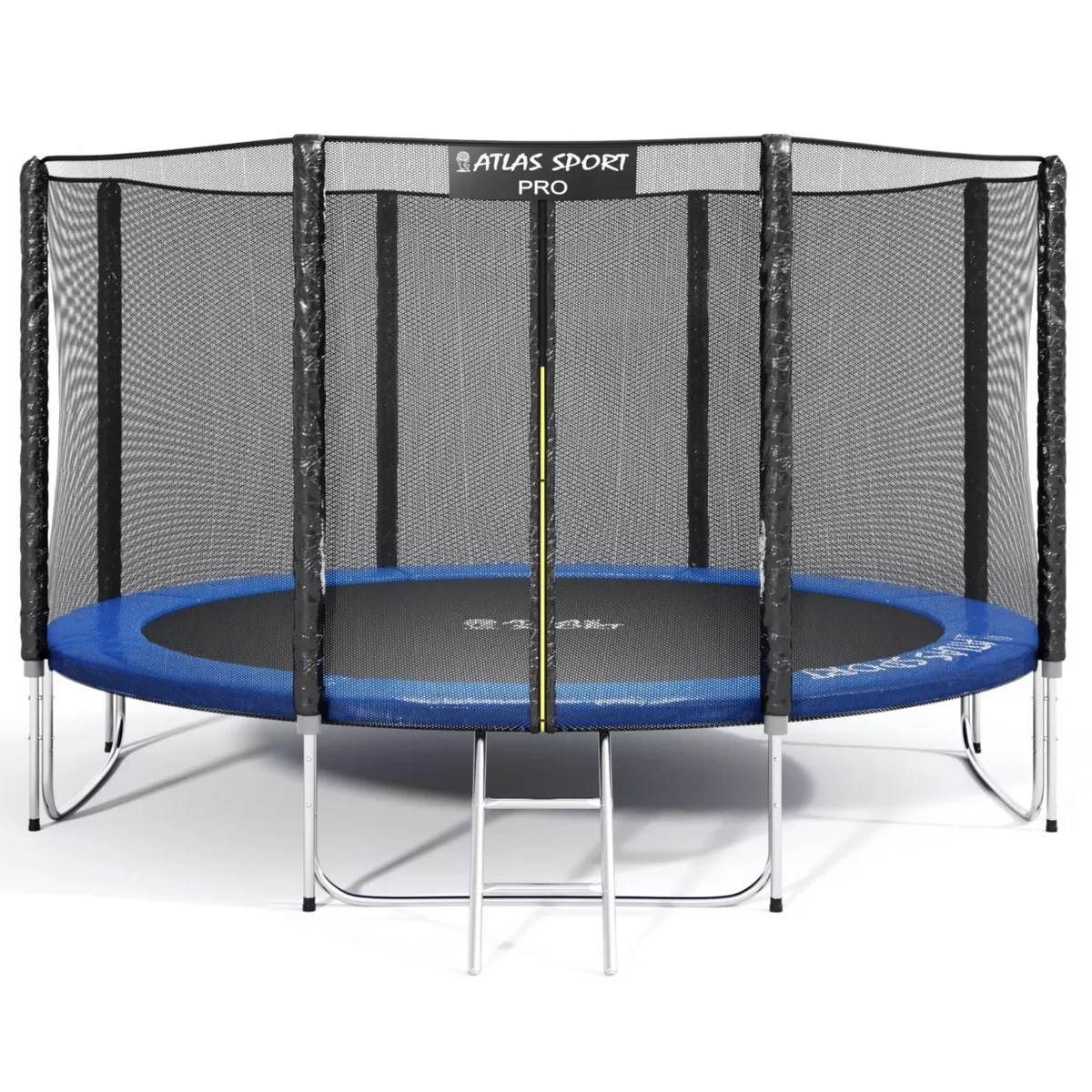 Батут Atlas Sport 404 см - 13ft PRO (усиленные опоры) с внешней сеткой и лестницей BLUE