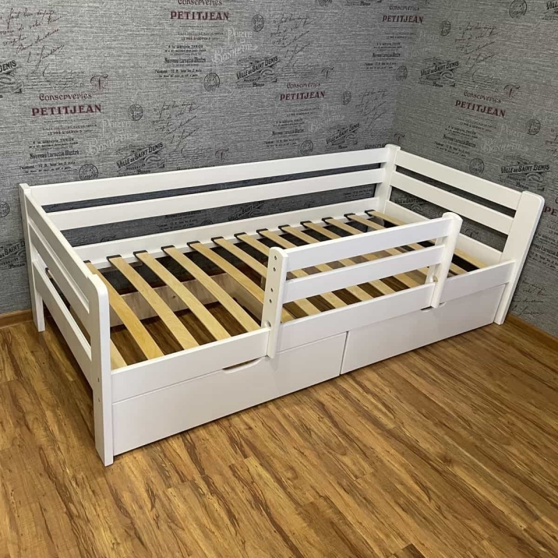 Комплект Кровать Ecodrev Классик с бортиком и ящиками (белая) + матрас Kinder 4