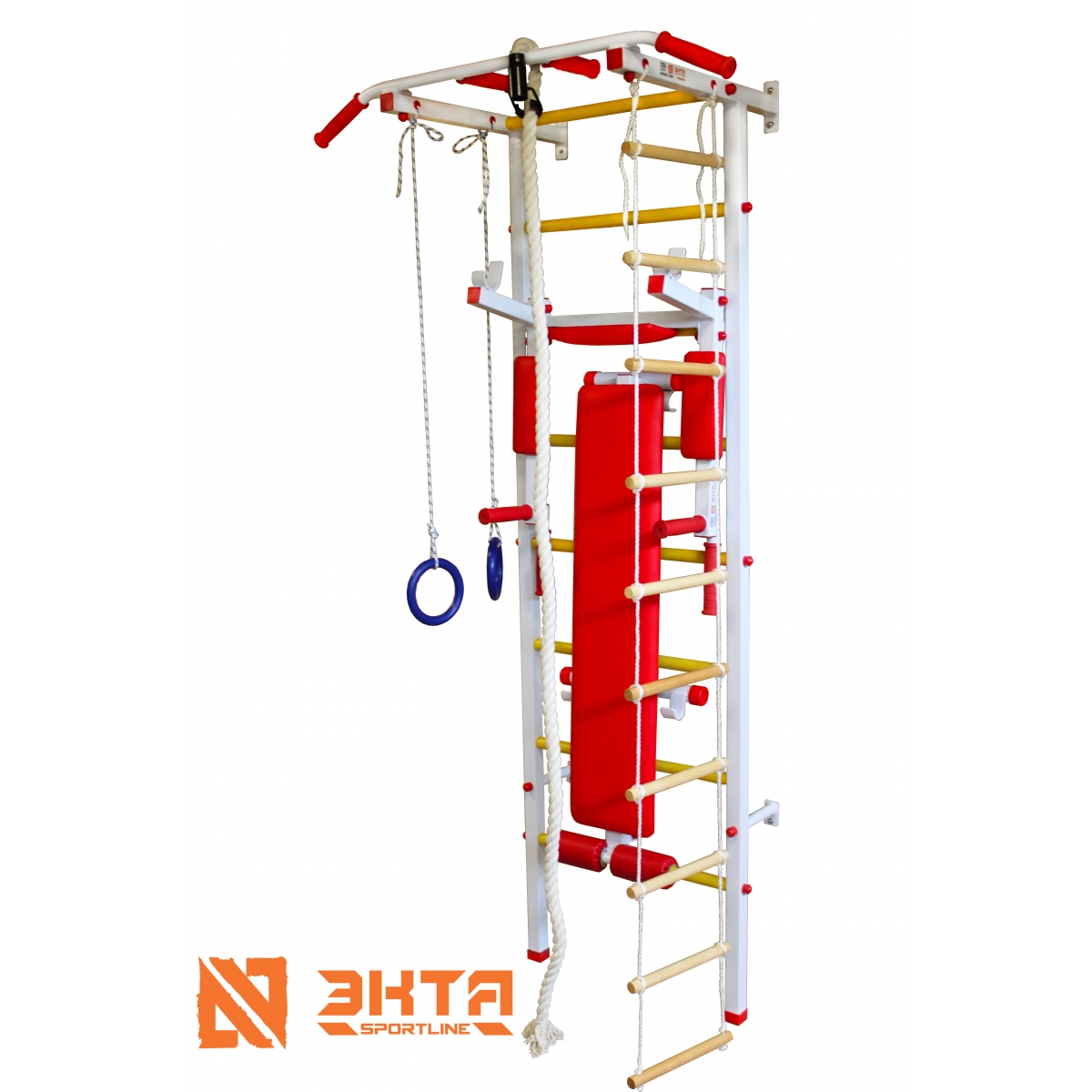 Спортивная шведская стенка ЭКТА PRO 3 (СК 3У) с навесным (бело-красная)