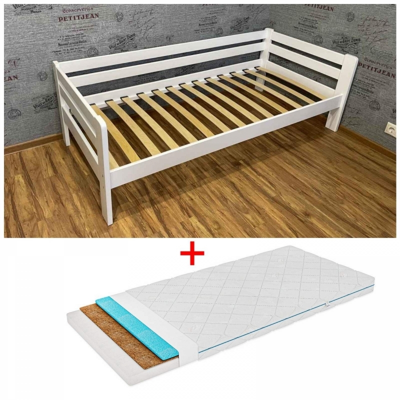 Комплект Кровать Ecodrev Классик без бортика и ящиков (белая) + матрас Kinder 4