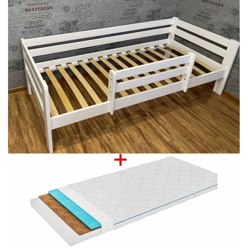 Комплект Кровать Ecodrev Классик с бортиком (белая) + матрас Kinder 4