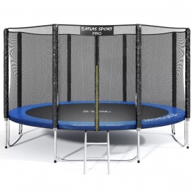 Батут Atlas Sport 404 см - 13ft PRO (усиленные опоры) с внешней сеткой и лестницей BLUE