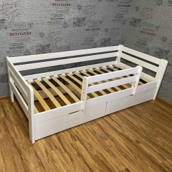 Комплект Кровать Ecodrev Классик с бортиком и ящиками (белая) + матрас Kinder 4