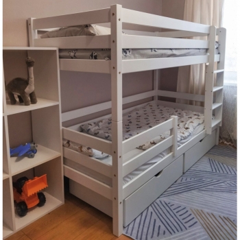 Двухъярусная кровать c бортиком и ящиками Альф maxi (белая)